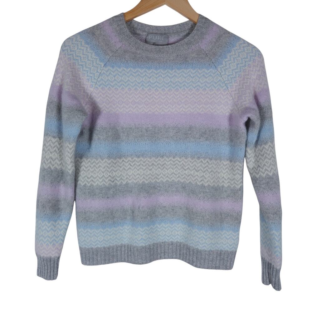 Pure Collection Sweater 6 Gray Purple Pastel Stripe Cashmere Knit Softgirl Top